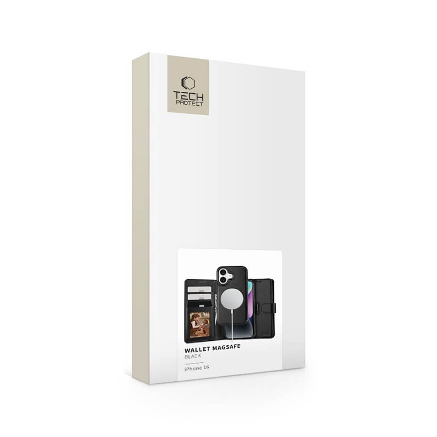 Magsafe Кожен Калъф с Джобове за iPhone 16, Tech-Protect Wallet Book Case, Черен (8)