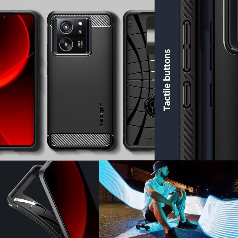 Противоударен Калъф за Xiaomi 13T/ Pro, Spigen Rugged Armor Case, Черен (4)