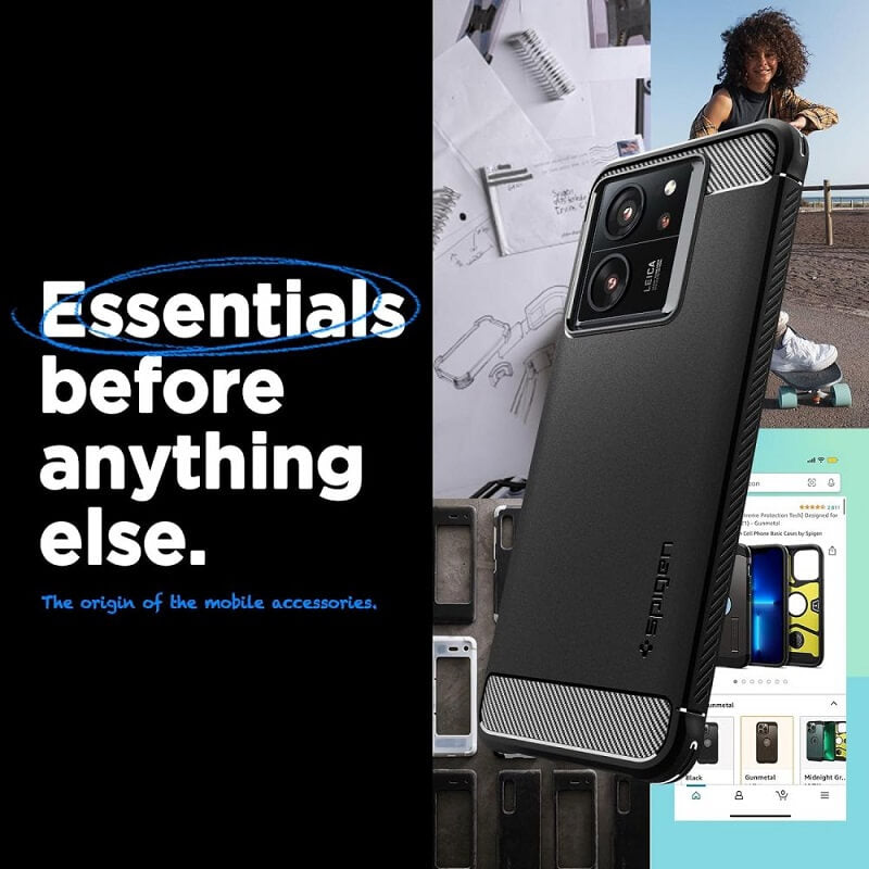 Противоударен Калъф за Xiaomi 13T/ Pro, Spigen Rugged Armor Case, Черен (9)