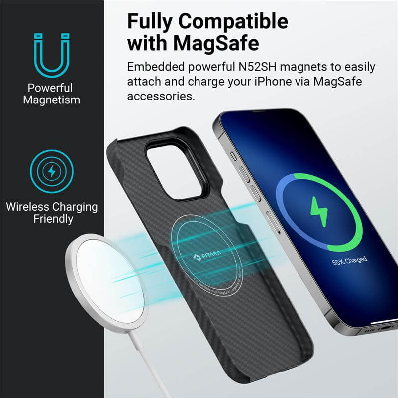 Magsafe Тънък Калъф за iPhone 14 Pro Max, Pitaka MagEZ 3 Black-Gray Case, Черен (3)