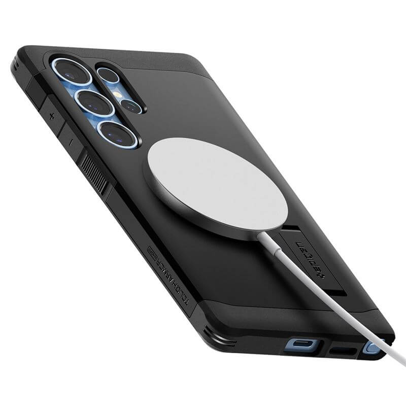 Magsafe Противоударен Калъф за Samsung S25 Ultra, Spigen Tough Armor Case, Черен (3)