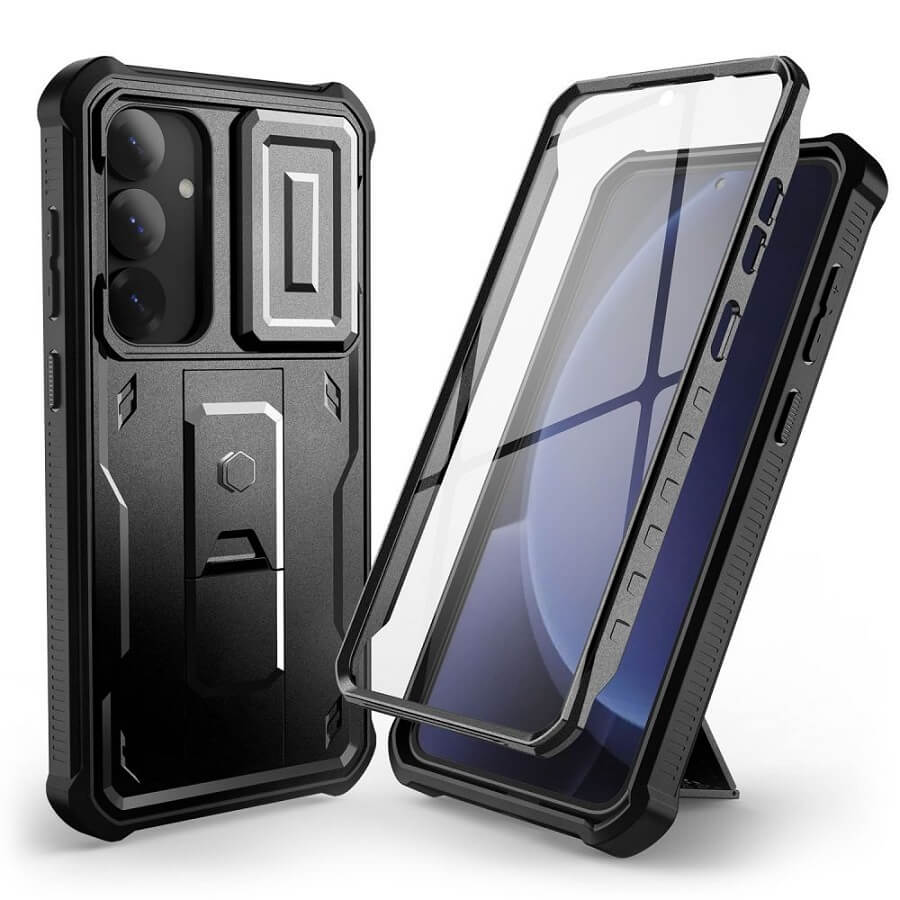 Противоударен Калъф с Плъзгач за Камера за Samsung S25, Tech-Protect Kevlar Cam Plus Case, Черен