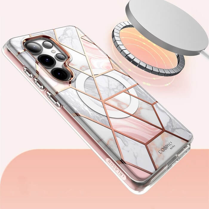 Magsafe Дамски Калъф за Samsung S25 Ultra, Supcase Iblsn Cosmo Marble, Розов (2)