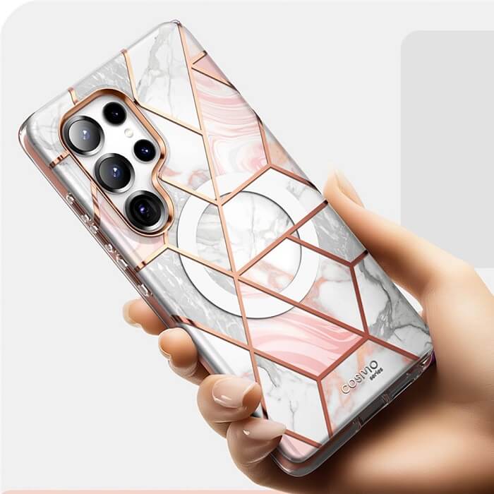 Magsafe Дамски Калъф за Samsung S25 Ultra, Supcase Iblsn Cosmo Marble, Розов (6)