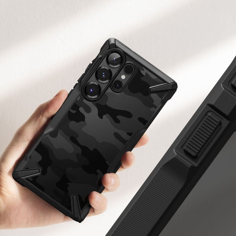 Противоударен Хибриден Калъф за Samsung S25 Ultra, Ringke Fusion X Camouflage Case, Черен (4)