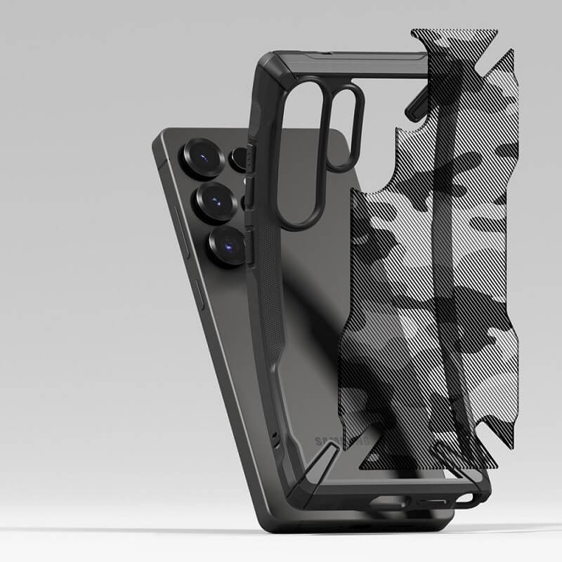 Противоударен Хибриден Калъф за Samsung S25 Ultra, Ringke Fusion X Camouflage Case, Черен (6)
