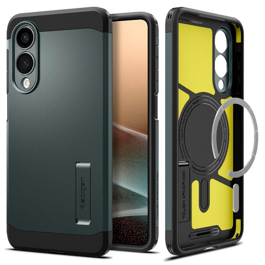 Magsafe Противоударен Калъф за Samsung S25 Edge, Spigen Tough Armor Case, Зелен