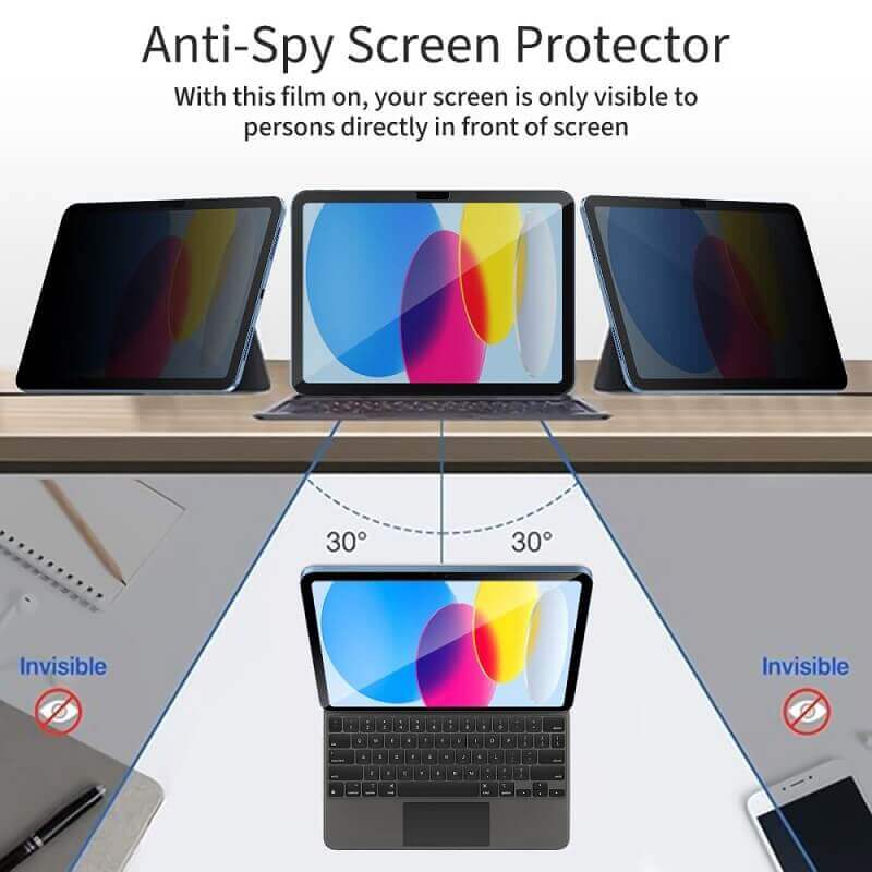Затъмняващ Стъклен Протектор за iPad 11th 2025 A16/ 10th 2022, Tech-Protect Privacy Spy Plus Glass, Черен (5)