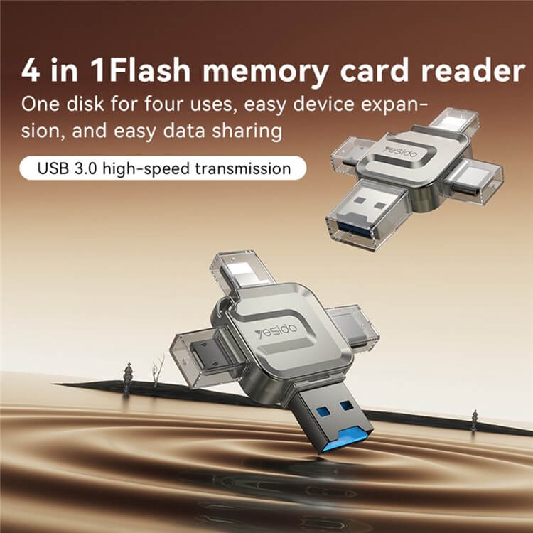 Card Reader 4in1 TF, Yesido GS23, Сив (2)