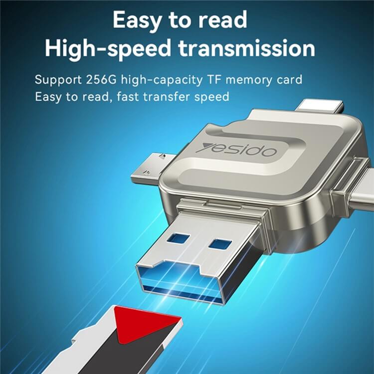 Card Reader 4in1 TF, Yesido GS23, Сив (5)