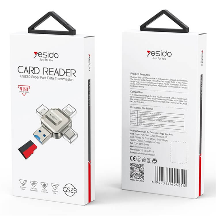 Card Reader 4in1 TF, Yesido GS23, Сив (7)