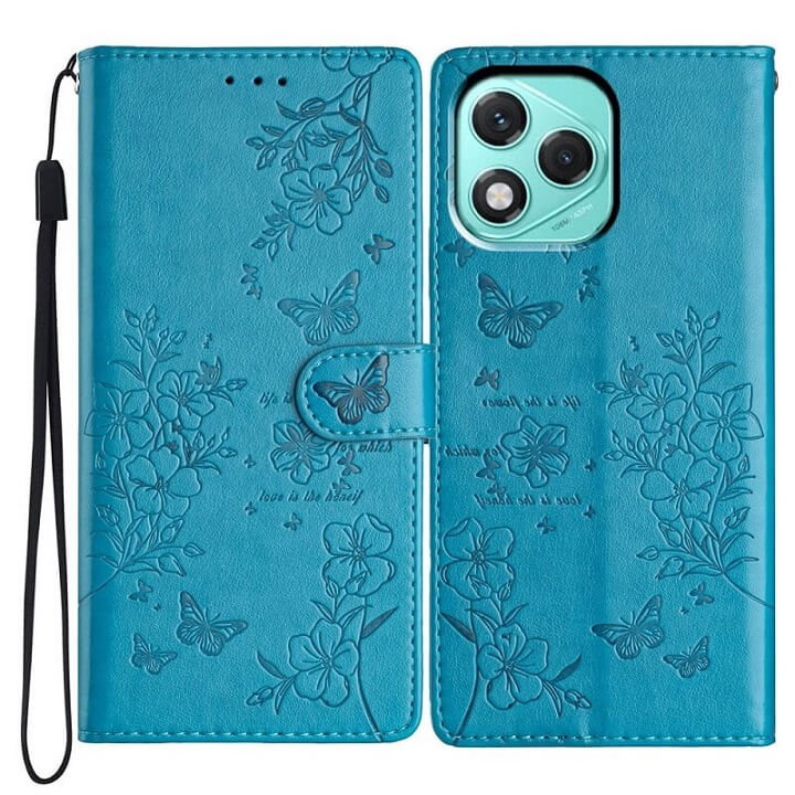 Кожен Калъф с Джобове за Honor 400 Lite, Butterfly Wallet Book Case, Син (3)