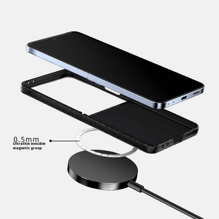 Magsafe Кожен Калъф за Samsung Z Flip 7, Abeel Ultra-Slim Case, Черен (4)