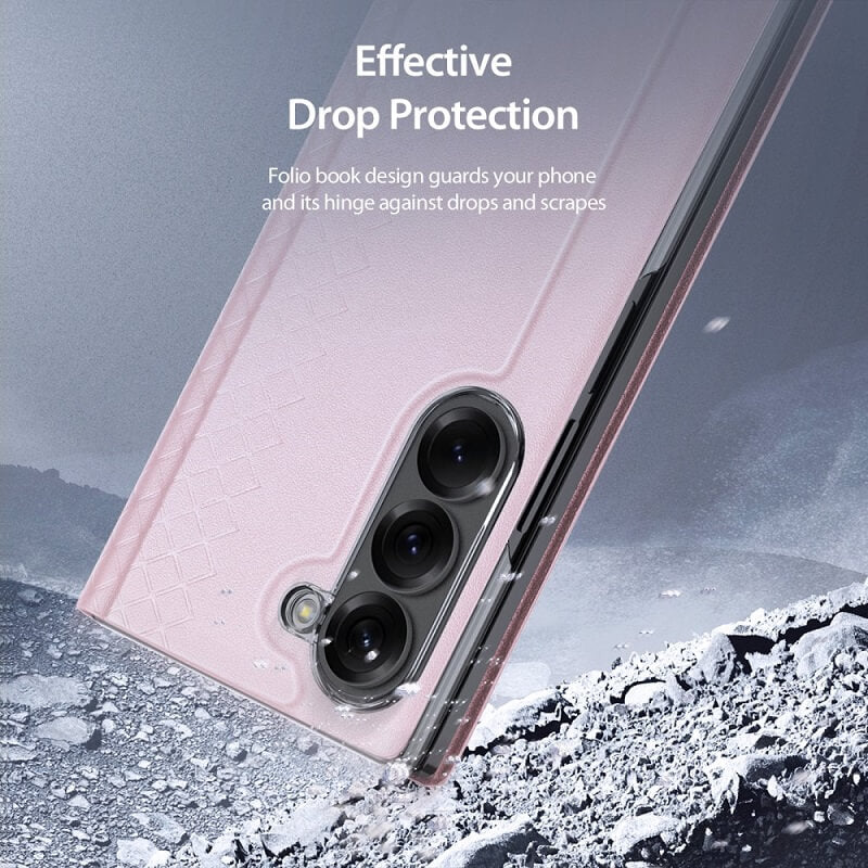 Кожен Калъф за Samsung Z Fold 7, Dux Ducis Bril Case, Розов (8)