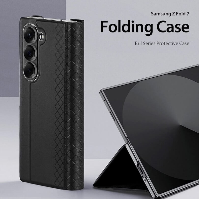 Кожен Калъф за Samsung Z Fold 7, Dux Ducis Bril Case, Черен (3)