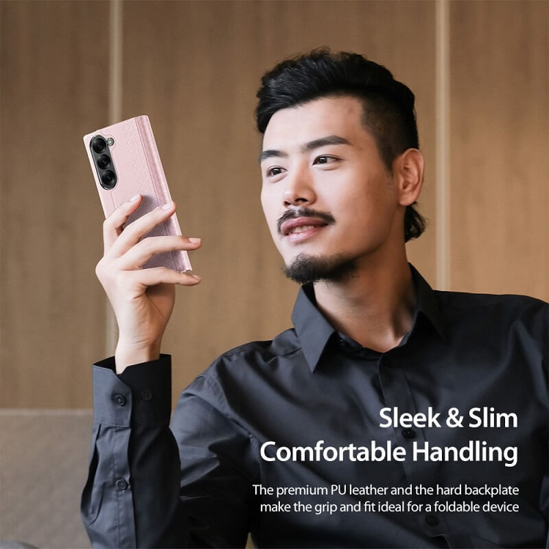 Кожен Калъф за Samsung Z Fold 7, Dux Ducis Bril Case, Розов (4)