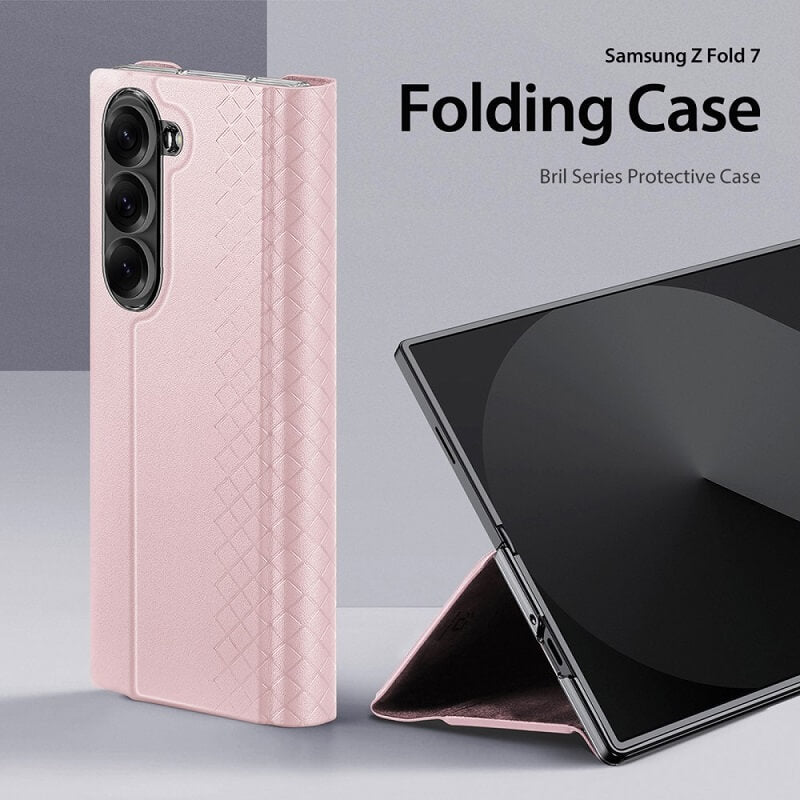 Кожен Калъф за Samsung Z Fold 7, Dux Ducis Bril Case, Розов (3)