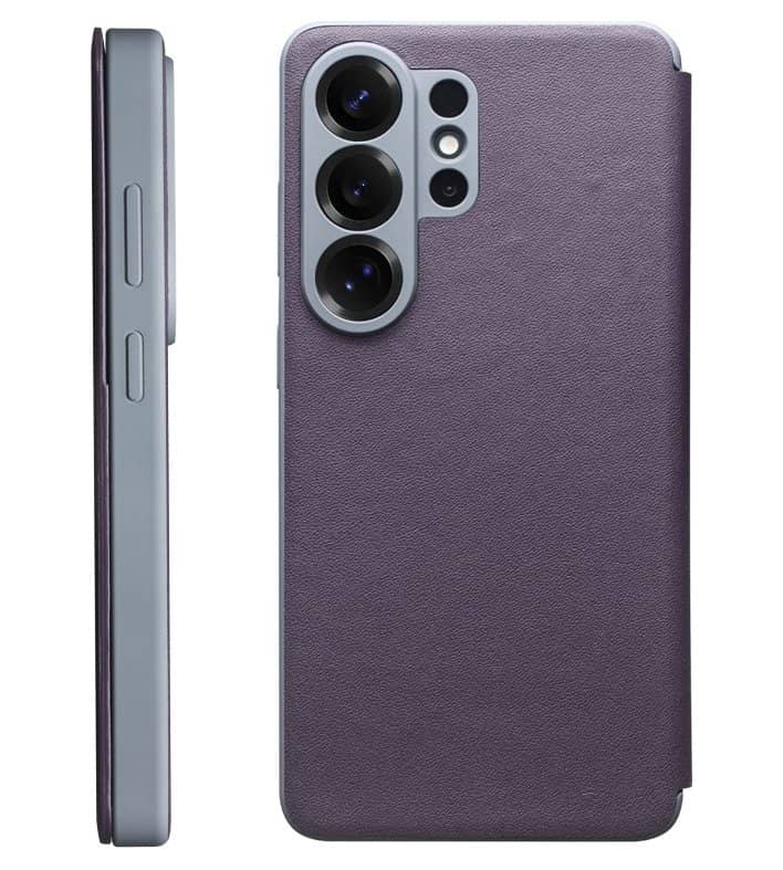 Активен Кожен Калъф за Samsung S26 Ultra, Qialino Smart View Book Case, Лилав (6)
