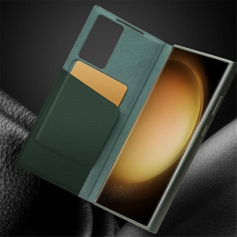 Активен Кожен Калъф за Samsung S23 Ultra, Qialino Smart View Book Case, Черен (2)