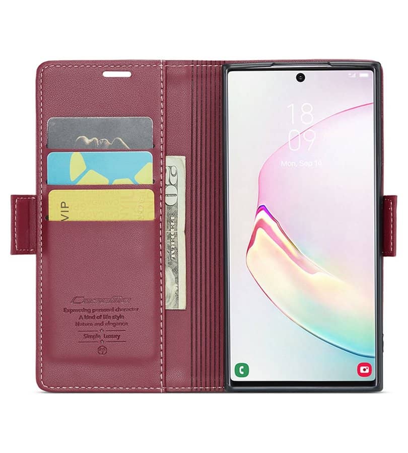 Кожен Калъф за Samsung Note 10 Plus, RFID Blocking Book Case, Червен (2)