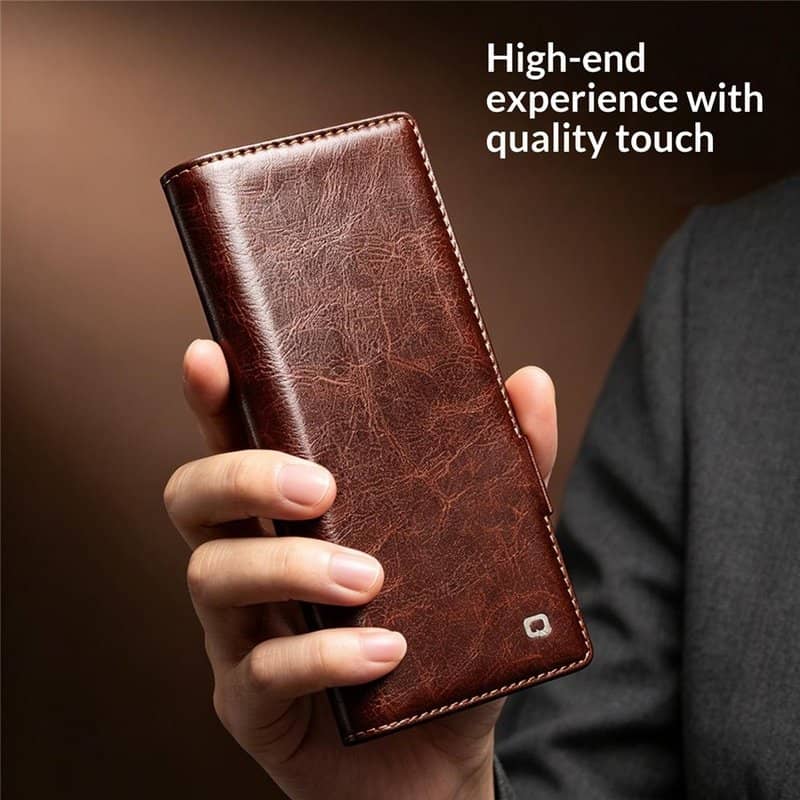 Кожен Калъф за Samsung Z Fold 8 Ultra, Qialino Leather Book Case, Кафяв (10)