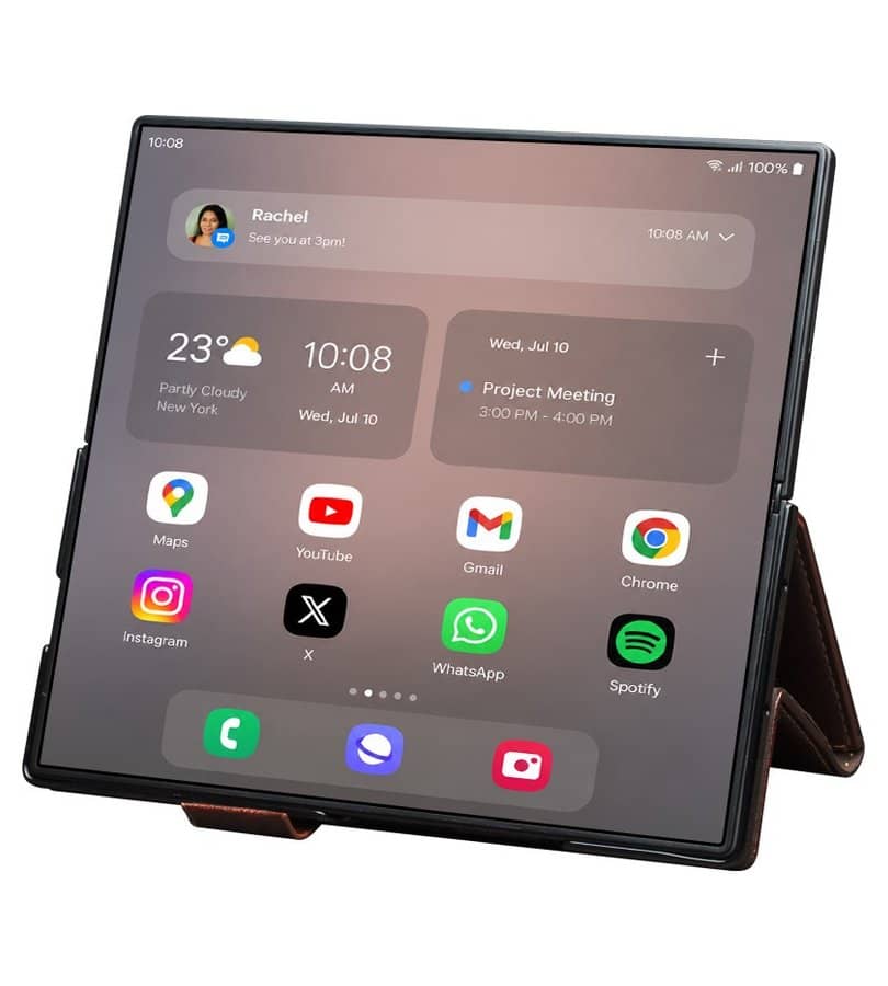 Кожен Калъф за Samsung Z Fold 8 Ultra, Qialino Leather Book Case, Кафяв (9)