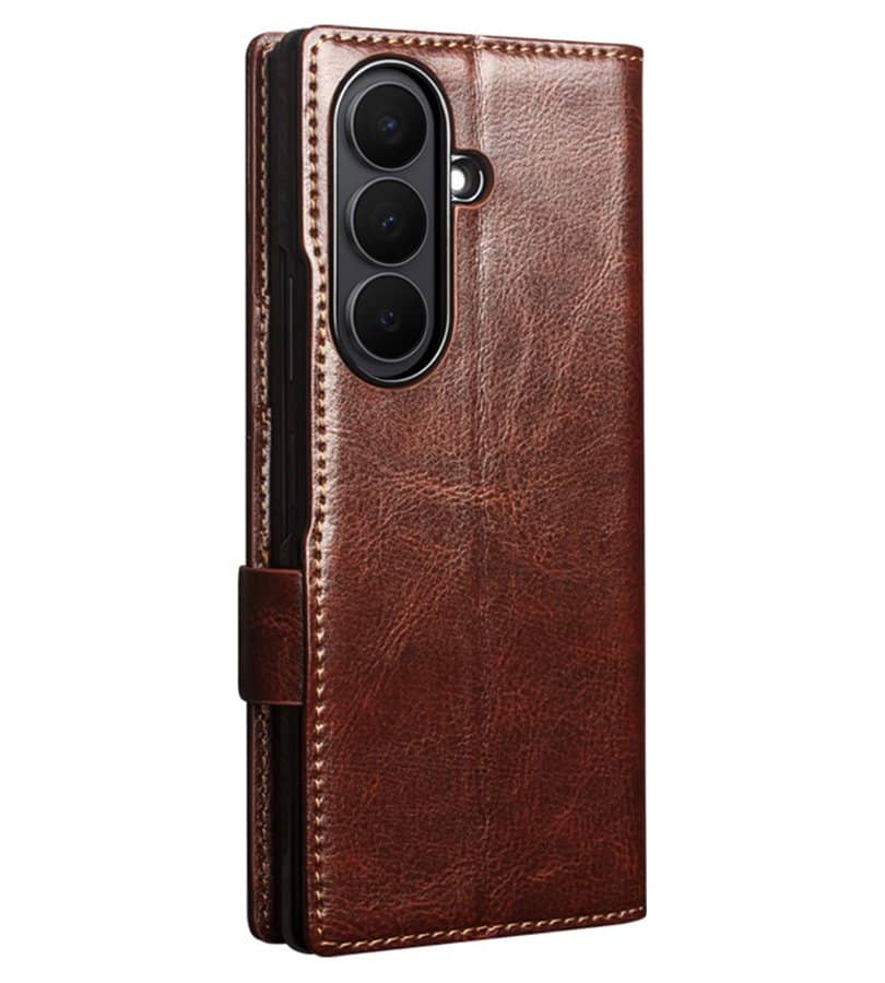 Кожен Калъф за Samsung Z Fold 8 Ultra, Qialino Leather Book Case, Кафяв (7)