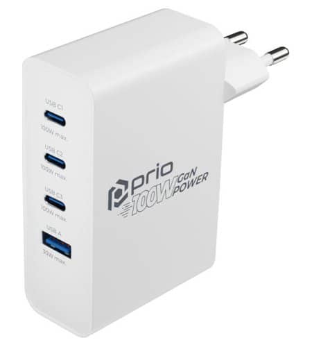 Зарядно с USB-A/USB-C x3, Prio GaN PD PPS Charger 100W, Бял (2)