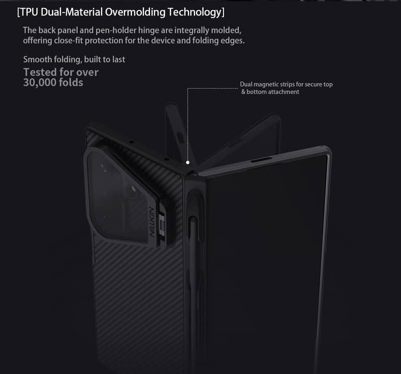 Magsafe Калъф за Samsung Z Fold 8 Ultra, Nillkin Clear CamShield Prop Mag Pen Case, Черен (11)