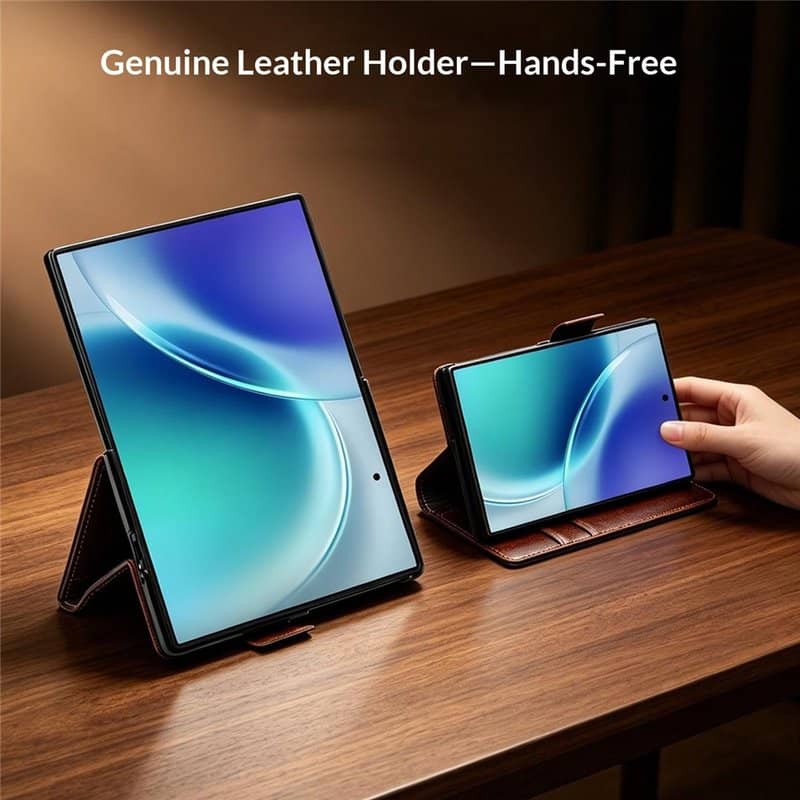 Кожен Калъф за Samsung Z Fold 8, Qialino Leather Book Case, Черен (3)