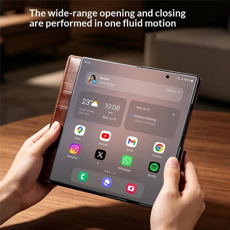 Кожен Калъф за Samsung Z Fold 8 Ultra, Qialino Leather Book Case, Кафяв (4)