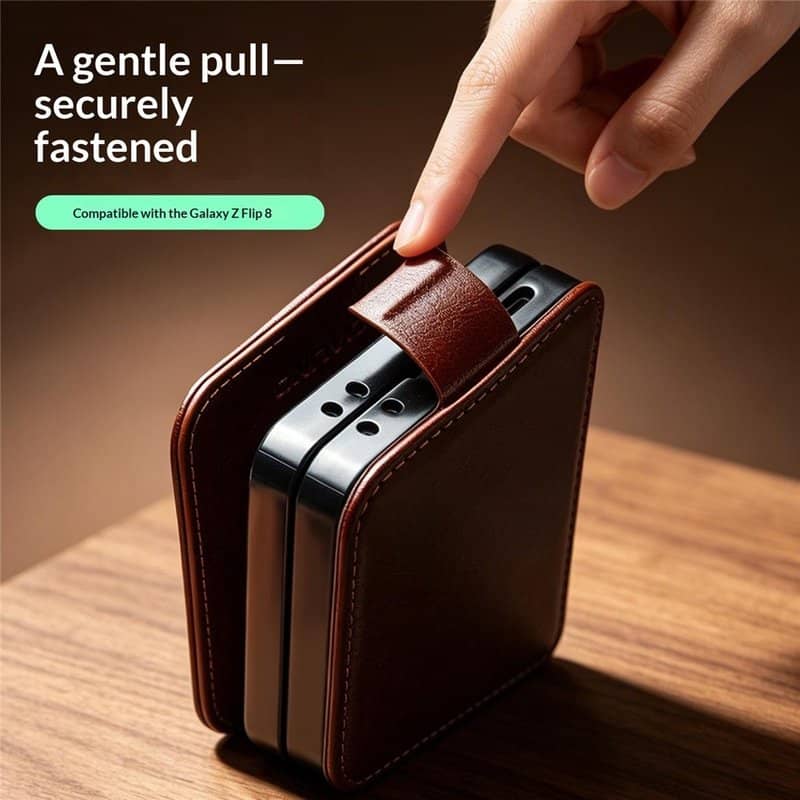Кожен Калъф за Samsung Z Flip 8, Qialino Leather Book Case, Черен (12)