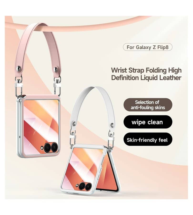 Луксозен Калъф с Каишка за Samsung Z Flip 7, Sulada Leather Case, Розов (10)