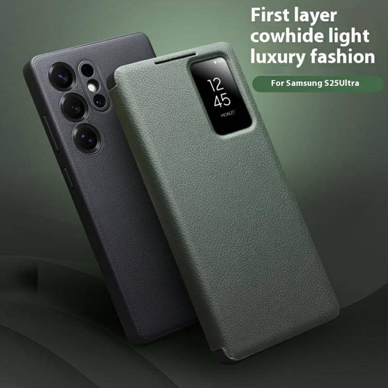 Активен Кожен Калъф за Samsung S25 Ultra, Qialino Smart View Book Case, Черен (15)