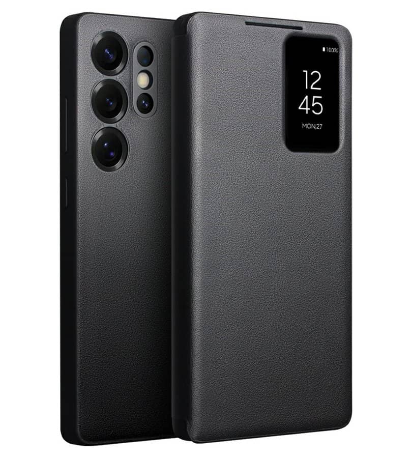 Активен Кожен Калъф за Samsung S25 Ultra, Qialino Smart View Book Case, Черен (10)
