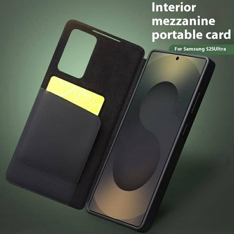 Активен Кожен Калъф за Samsung S25 Ultra, Qialino Smart View Book Case, Черен (11)