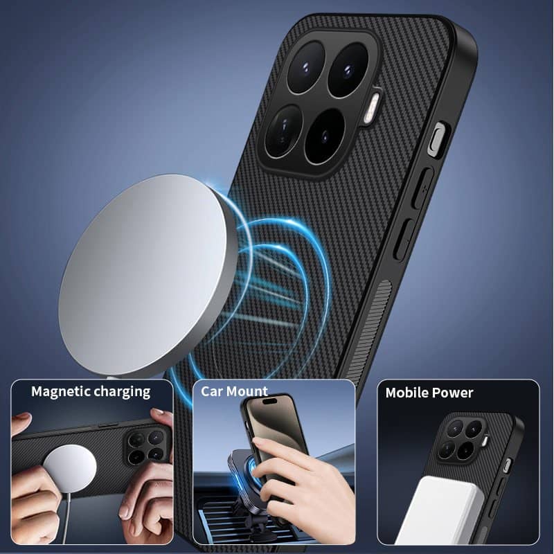 Magsafe калъф за Xiaomi 17T, GKK Carbon Texture Mag Case, Черен (3)