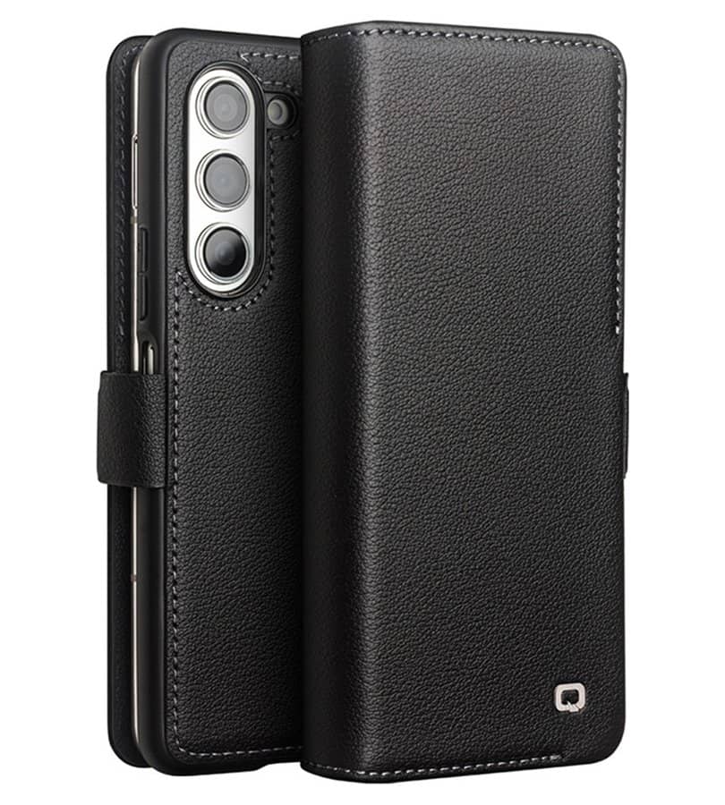 Кожен Калъф за Samsung Z Fold 5, Qialino Leather Book Case, Черен