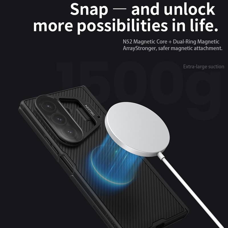 Magsafe Калъф за Samsung Z Fold 7, Nillkin Clear CamShield Prop Magnetic Case, Черен (10)