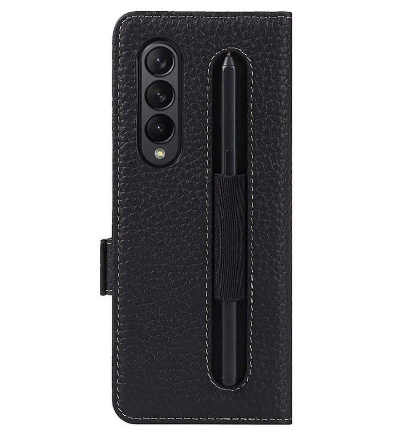Кожен Калъф с S-Pen Поставка за Samsung Z Fold 3, GKK Leather Case, Черен (15)