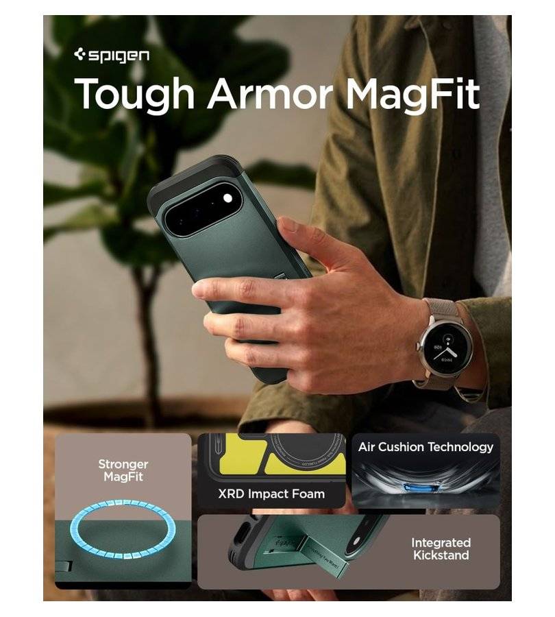 Magsafe калъф за Google Pixel 11, Spigen Tough Armor Mag Fit Case Abyss Green, Зелен (13)