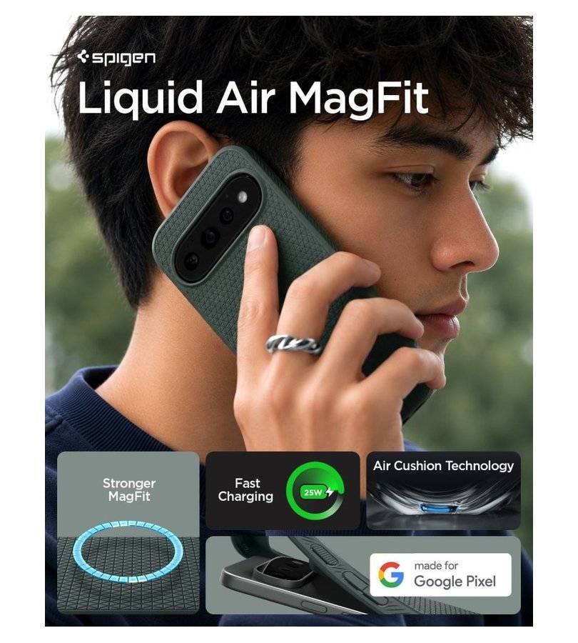 Magsafe Калъф за Google Pixel 11 Pro XL, Spigen Liquid Air Mag Fit Case Abyss Green, Зелен (11)