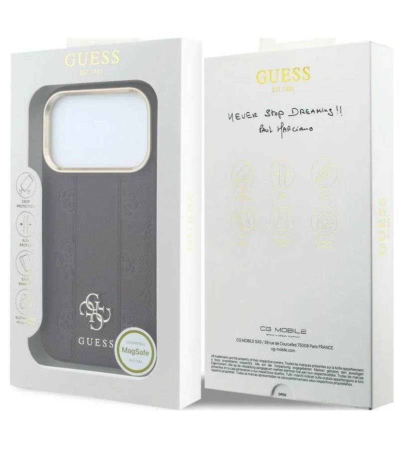 Magsafe Калъф за iPhone 18 Pro/ 17 Pro, Guess Leather Stripe Peony 4G Case, Бордо (8)