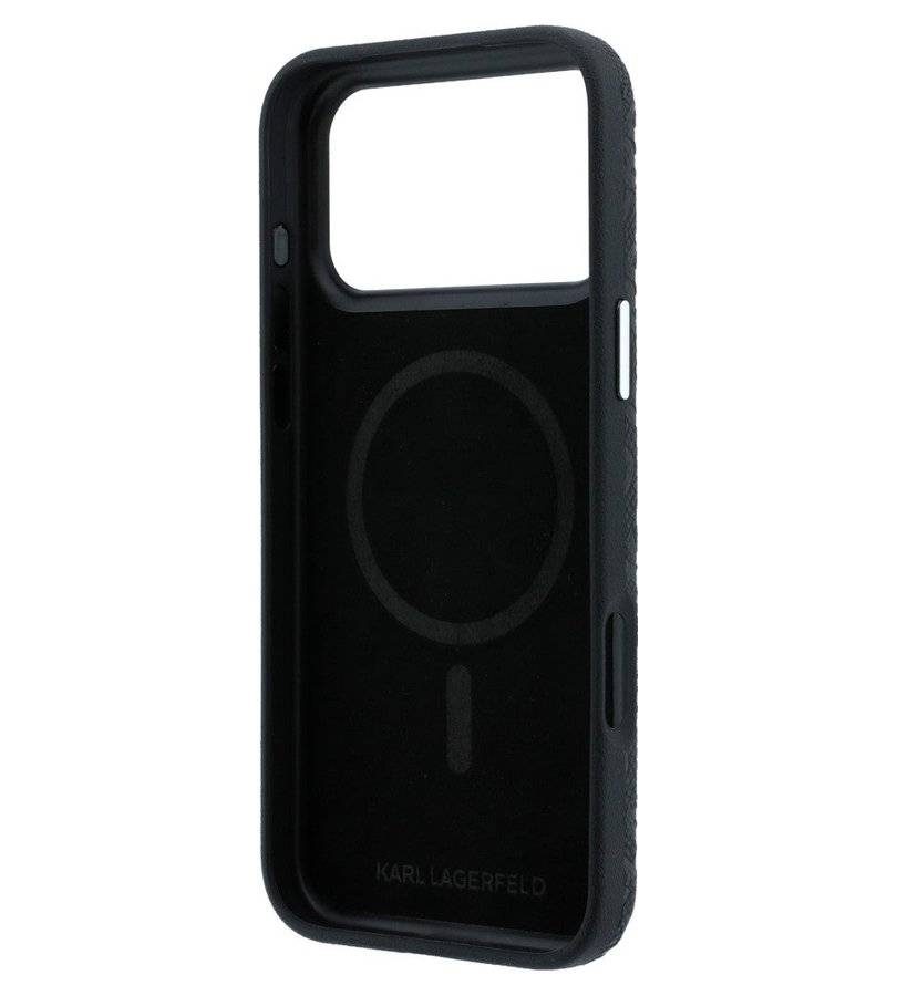 Magsafe Kалъф за iPhone 18 Pro/ 17 Pro, Karl Lagerfeld Grained Leather Metal Logo Case, Черен (7)