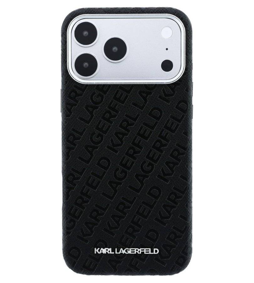 Magsafe Kалъф за iPhone 18 Pro/ 17 Pro, Karl Lagerfeld Grained Leather Metal Logo Case, Черен (3)
