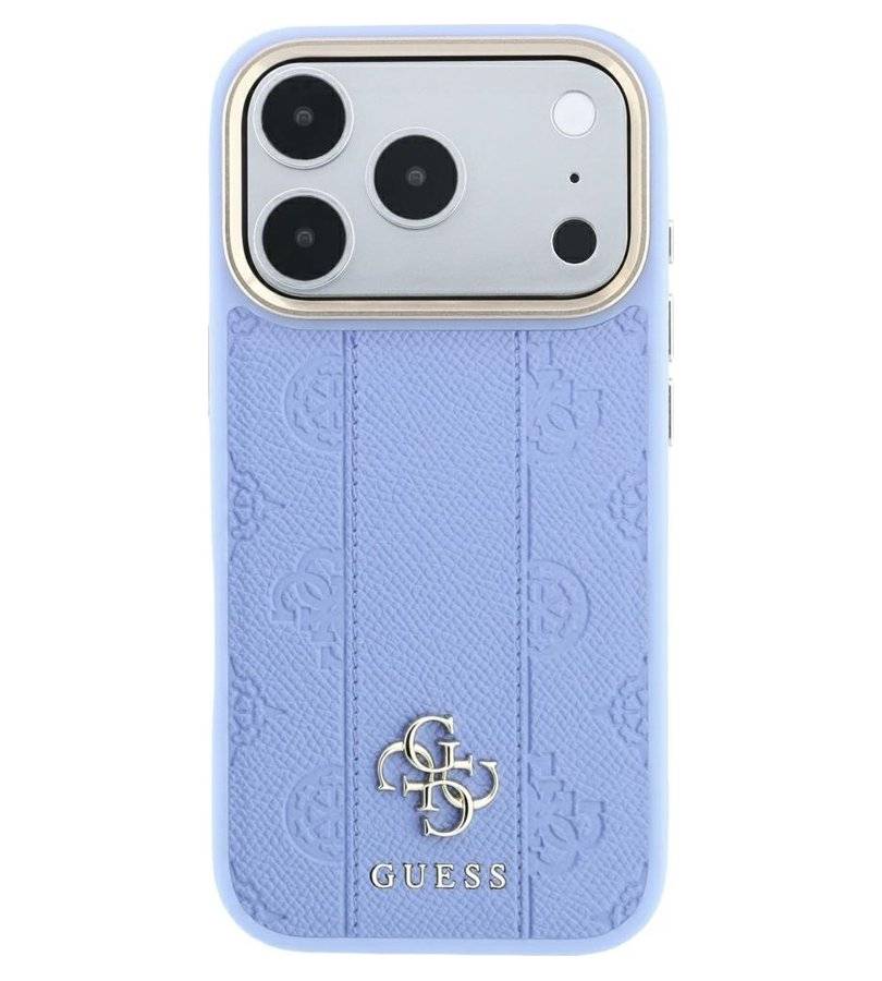 Magsafe Калъф за iPhone 18 Pro Max/ 17 Pro Max, Guess Leather Stripe Peony 4G Case, Син (3)