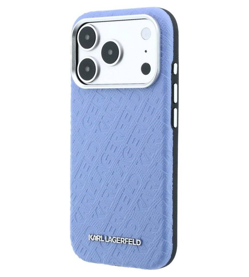 Magsafe Kалъф за iPhone 18 Pro/ 17 Pro, Karl Lagerfeld Grained Leather Metal Logo Case, Син (2)