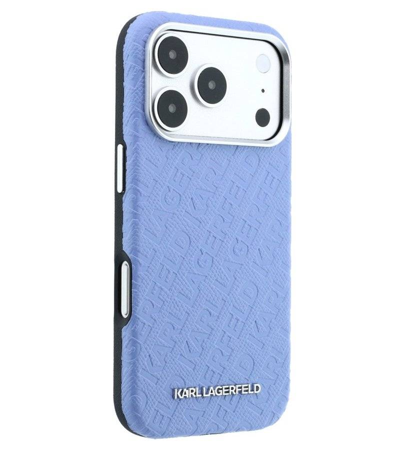 Magsafe Kалъф за iPhone 18 Pro/ 17 Pro, Karl Lagerfeld Grained Leather Metal Logo Case, Син (4)