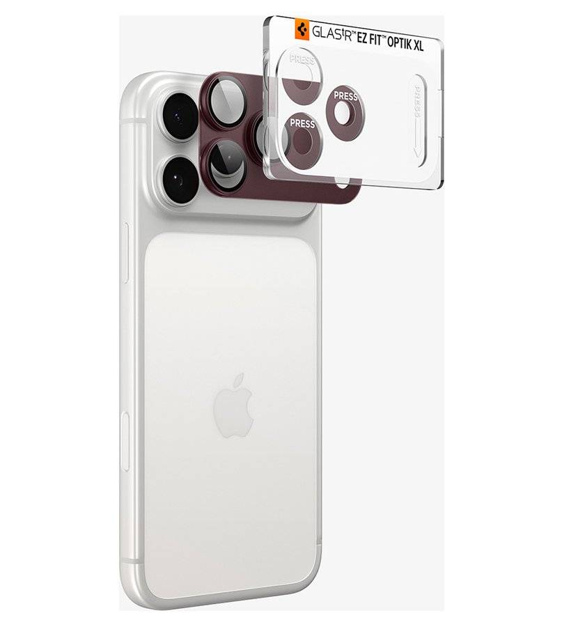 Протектор за Камерата на iPhone 18 Pro, Spigen EZ Fit Optik Pro XL Glas.tR Burgundy, Бордо (13)