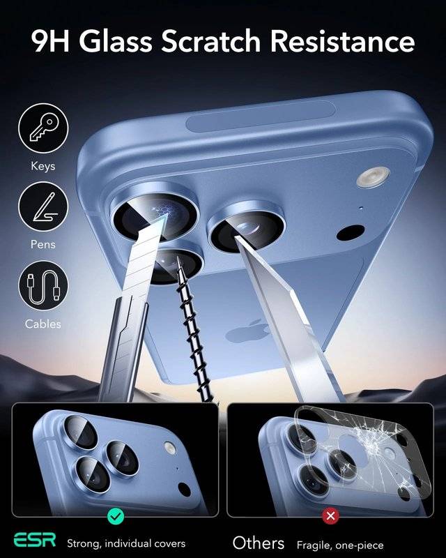 Протектор за Камерата на iPhone 18 Pro Max/ 18 Pro, ESR Armorite Camera Lens Glass, Син (6)